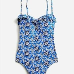 J. Crew Blue Floral One Piece Swimsuit